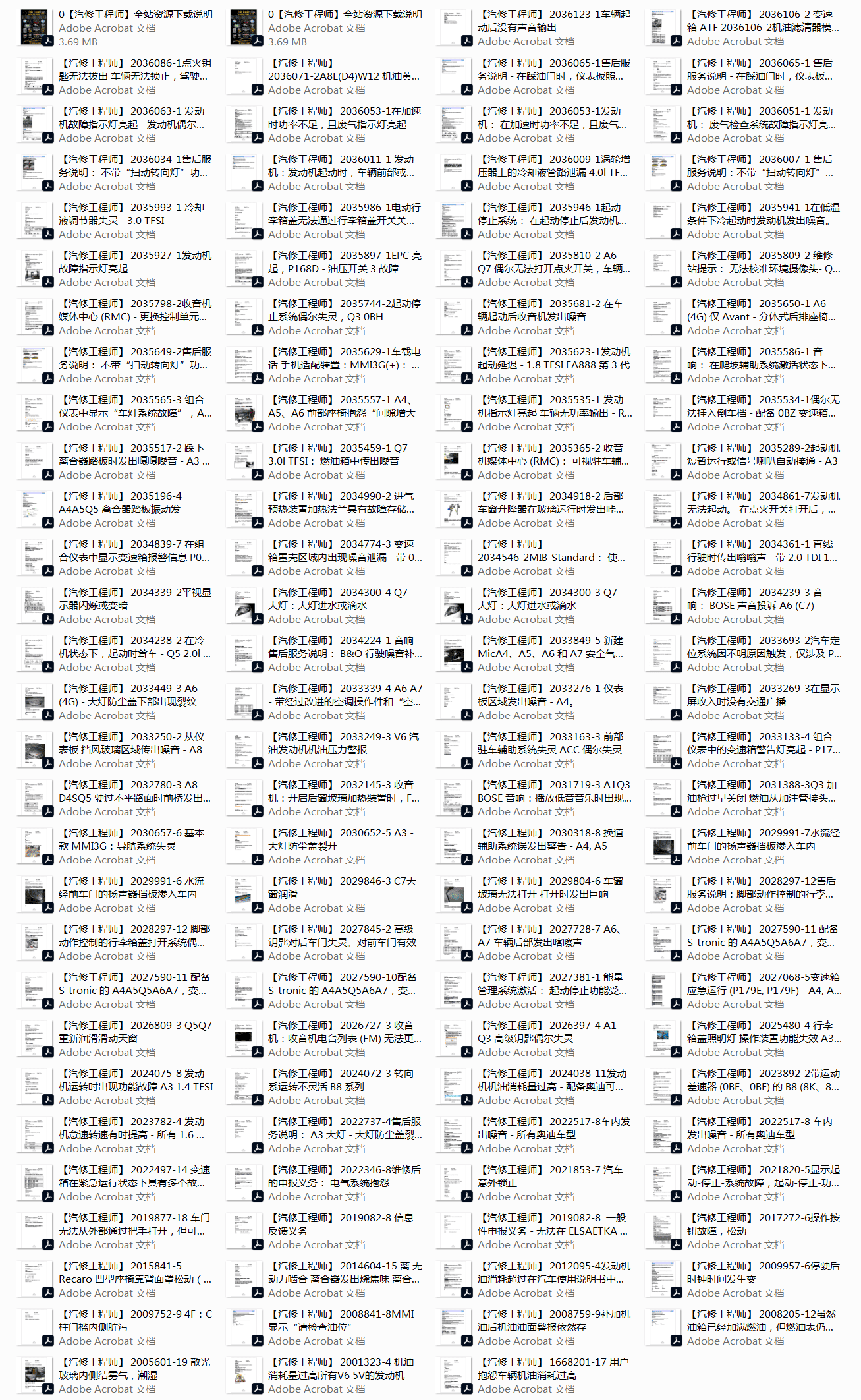 📂奥迪 | Audi原厂TPI 技术通报 故障案例 故障问题查询 2013年(115份28M)