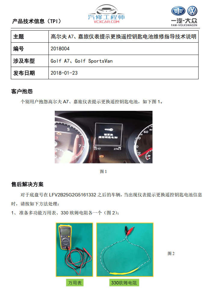 📂一汽大众 | 原厂TPI 技术通报 故障案例 2018年度TPI汇总（维修指导）（45份23M）