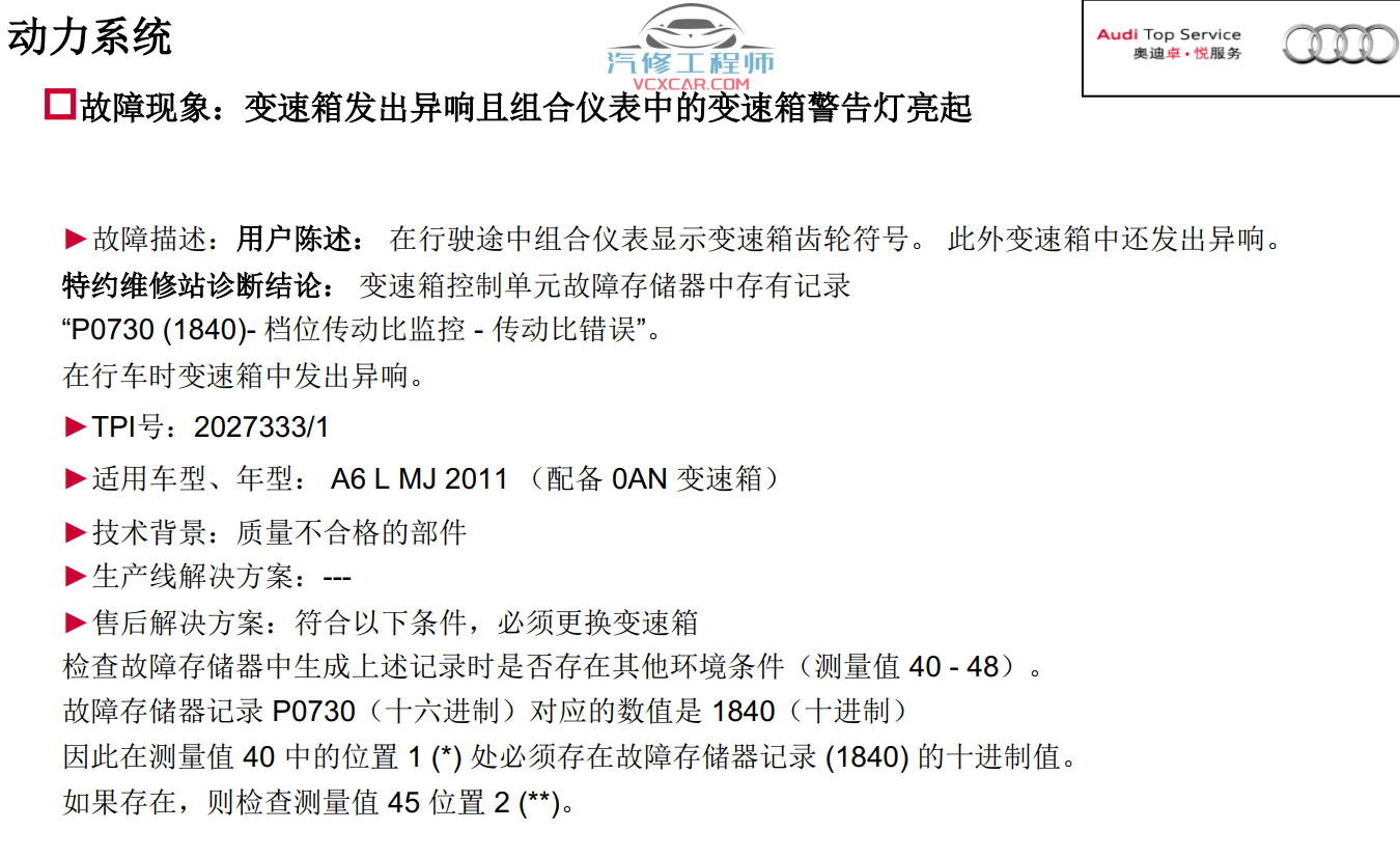 📂奥迪 | Audi原厂SOST 技术培训—2011年第1、2、3期 内部资料 故障案例(735M)