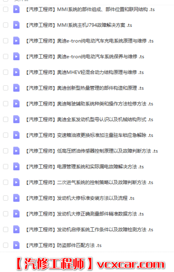 📂奥迪Audi | 培训课程 2021年 AX奥迪学院 新能源 发动机 变速箱 防盗 空调 底盘专题培训 71节课(15G)