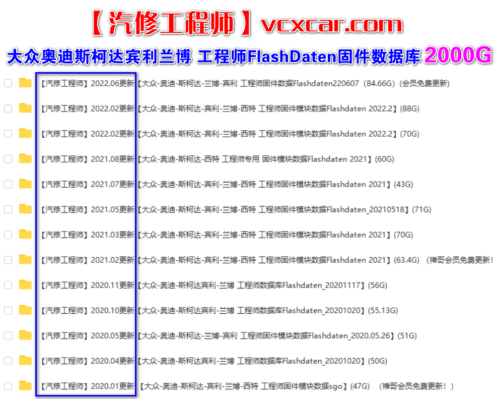 📂大众奥迪 | 固件数据 2020.01大众奥迪斯柯达兰博宾利工程师离线数据FlashDaten 汽车电脑模块数据sgo frf(47G)