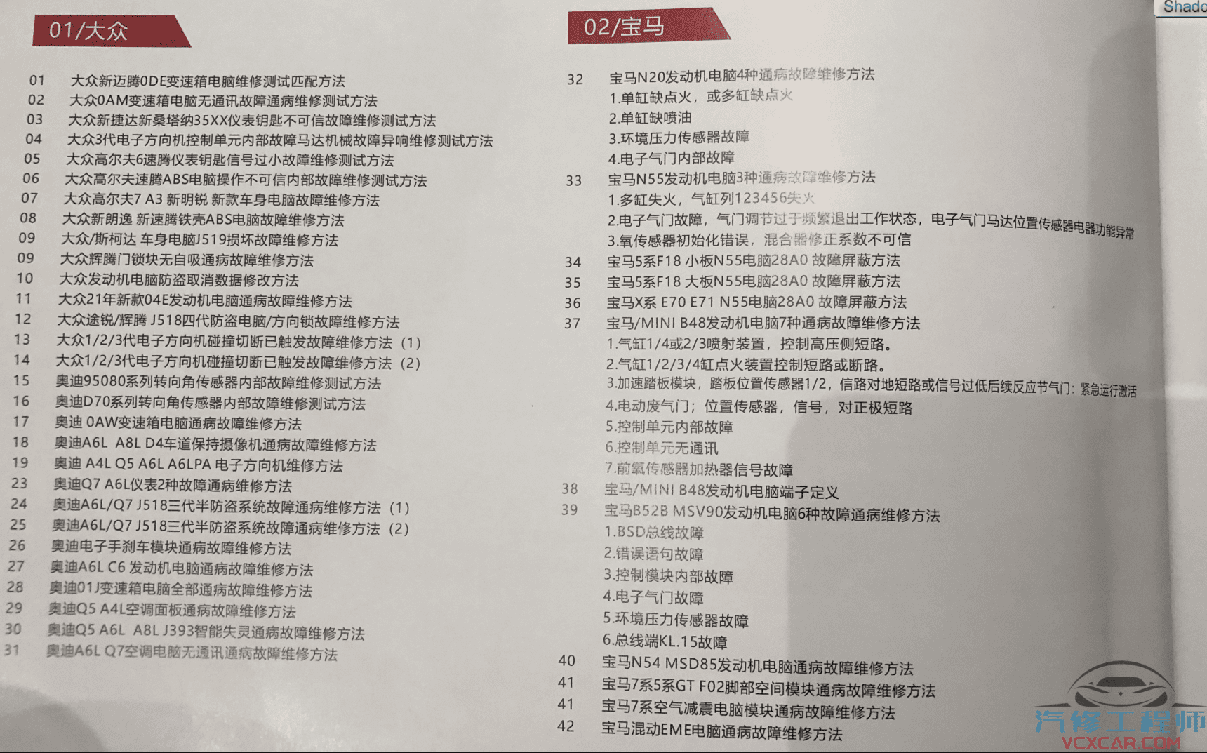 📂汽车电脑板 | ECU 2022年 大众奥迪奔驰宝马路虎保时捷合资及国产车 锂电池维修 电脑板故障维修 发动机变速箱防盗方向机故障(130页)