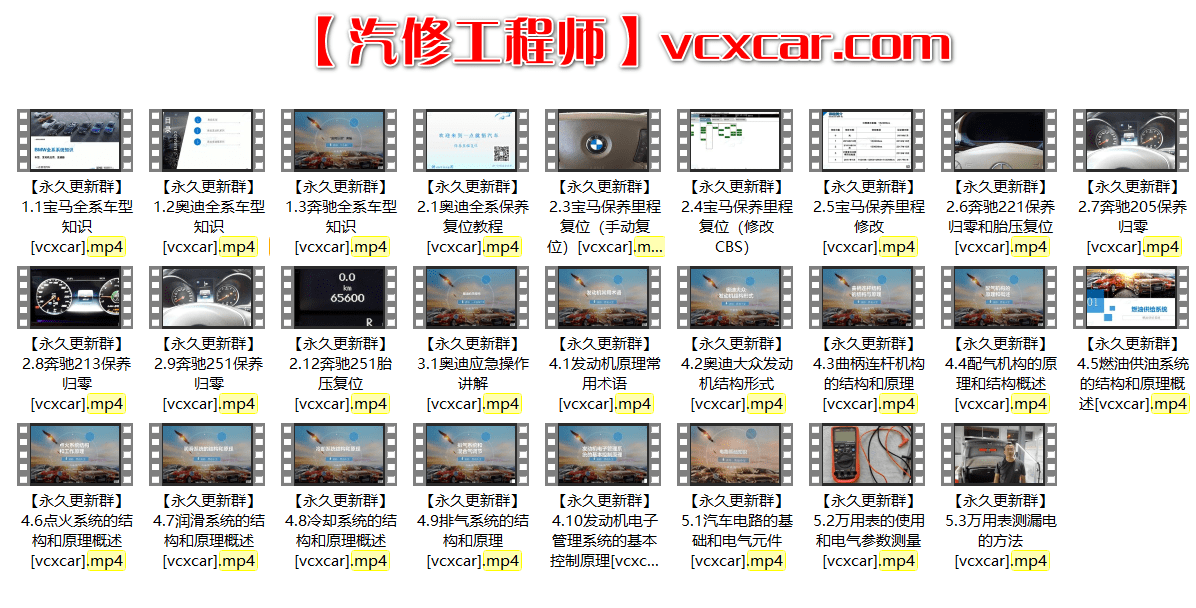 🎓[SVIP·积分课程] 奥迪奔驰宝马 基础培训 车型结构和原理 保养归零 30节课 (2.56G)