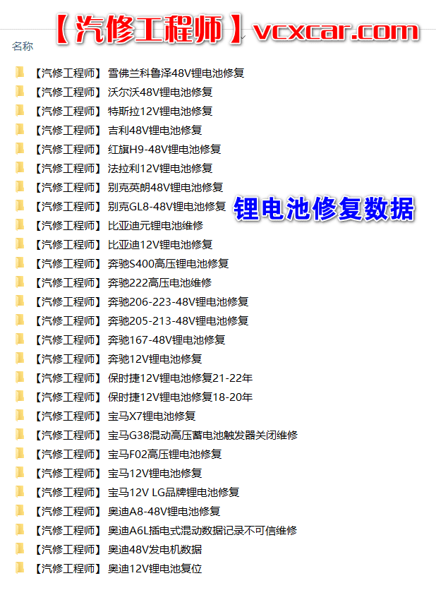 📂数据参数 | 锂电池修复数据 2022年最新 奥迪奔驰宝马保时捷特斯拉比亚迪别克沃尔沃