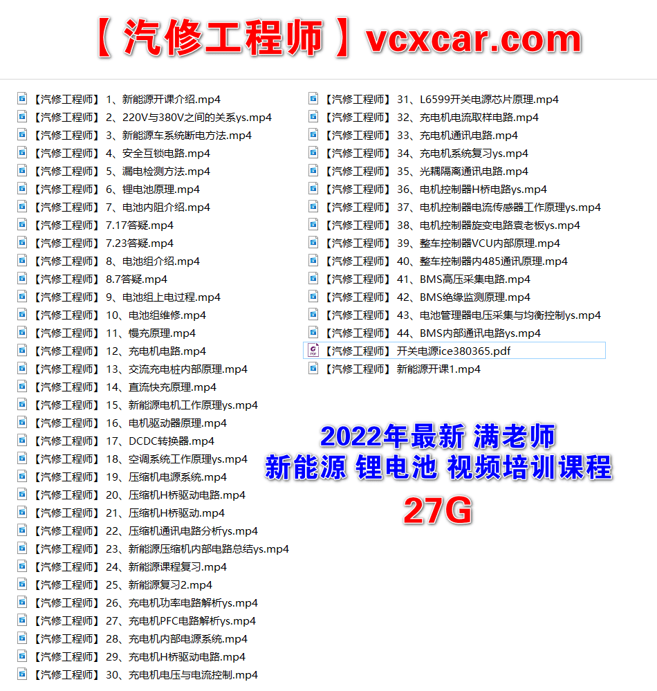 📂电子电路 | 新能源 满MZH: 2022年 新能源 锂电池 电路 充电机 控制器 视频培训课程（27.8G）