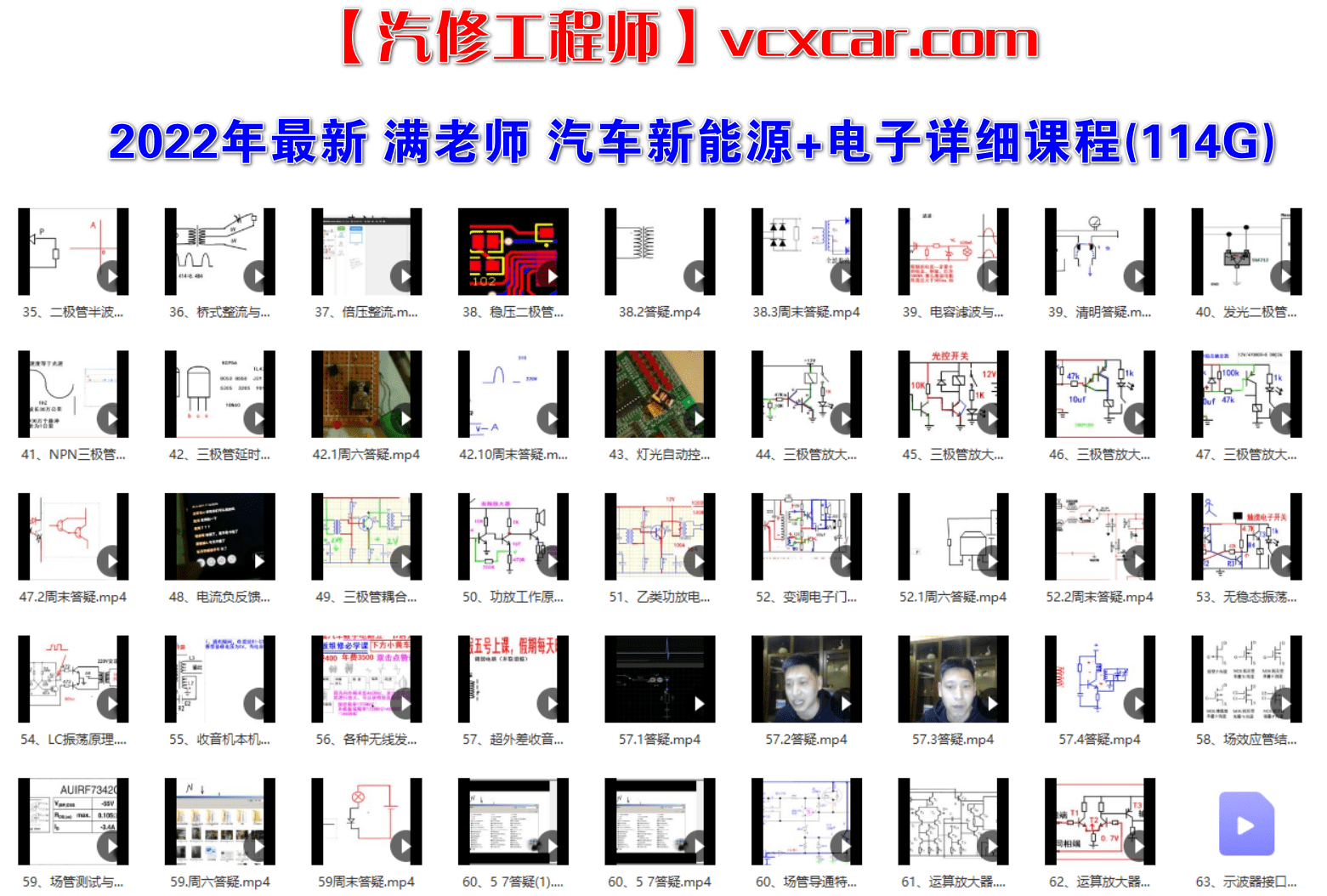 📂电子电路 | 汽车电子 满MZH：2022年 汽车新能源+电子电路 详细视频培训课程 电控 电机 遥控 防盗 通讯 单片机 芯片（114G）
