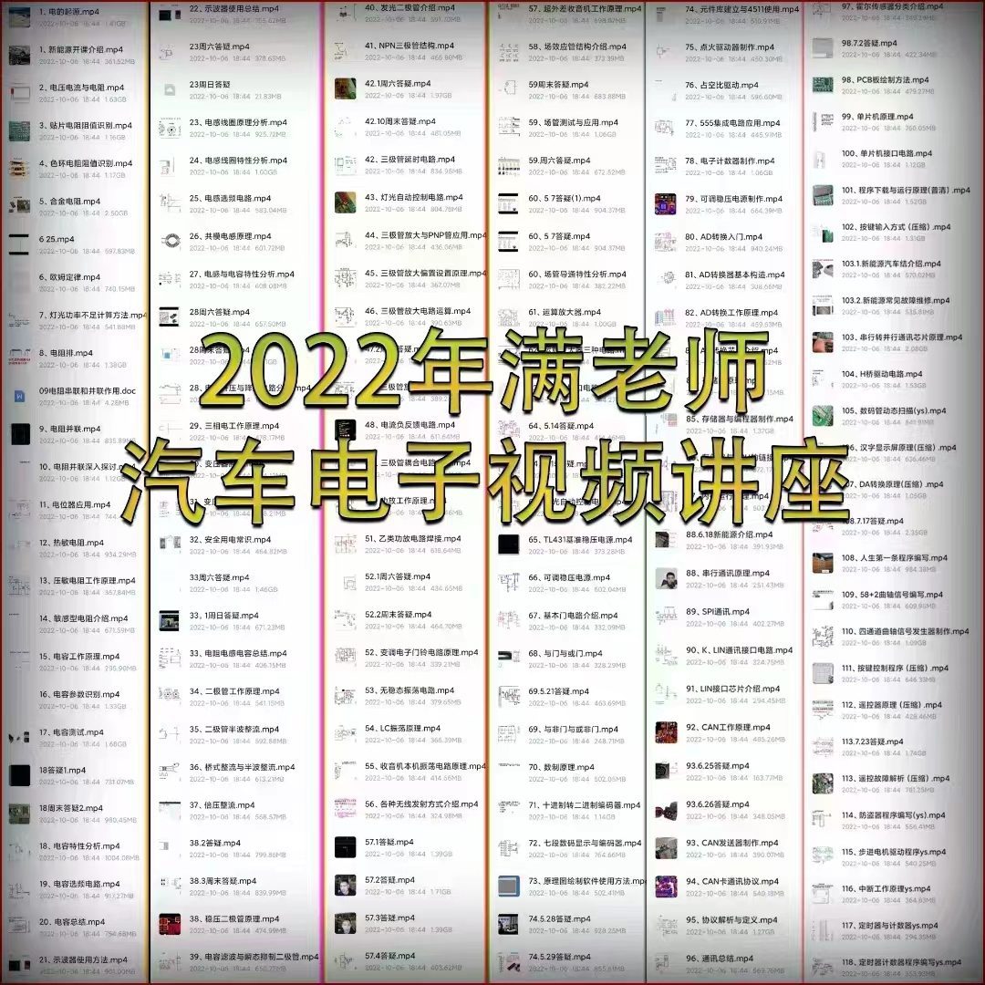 📂电子电路 | 汽车电子 满MZH：2022年 汽车新能源+电子电路 详细视频培训课程 电控 电机 遥控 防盗 通讯 单片机 芯片（114G）