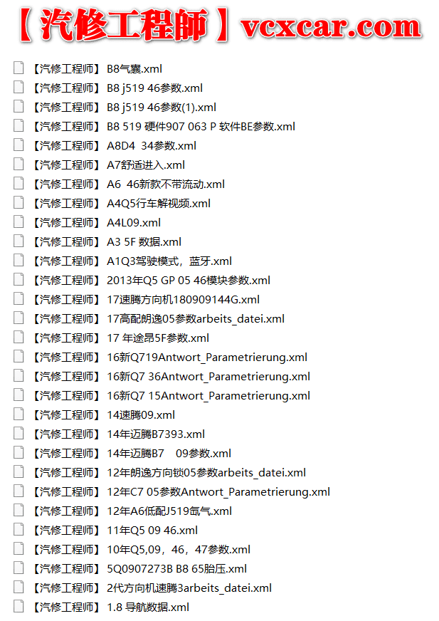 📂大众奥迪 | 数据参数【第1套】升级改装刷隐藏资料 数据参数XML文件 (52份)