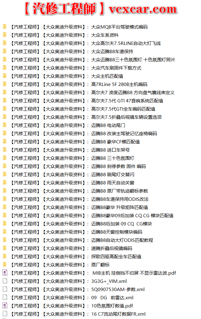 📂大众奥迪 | 数据参数【第2套】升级改装编码刷隐藏 参数XML和教程（600份1.7G）
