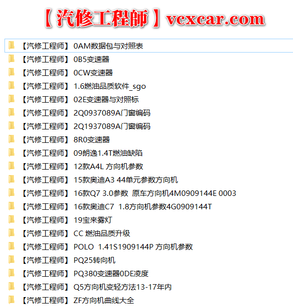 📂大众奥迪 | 数据参数【第9套】大众奥迪斯柯达 变速器 方向机 模块刷新数据+参数 (1000份)