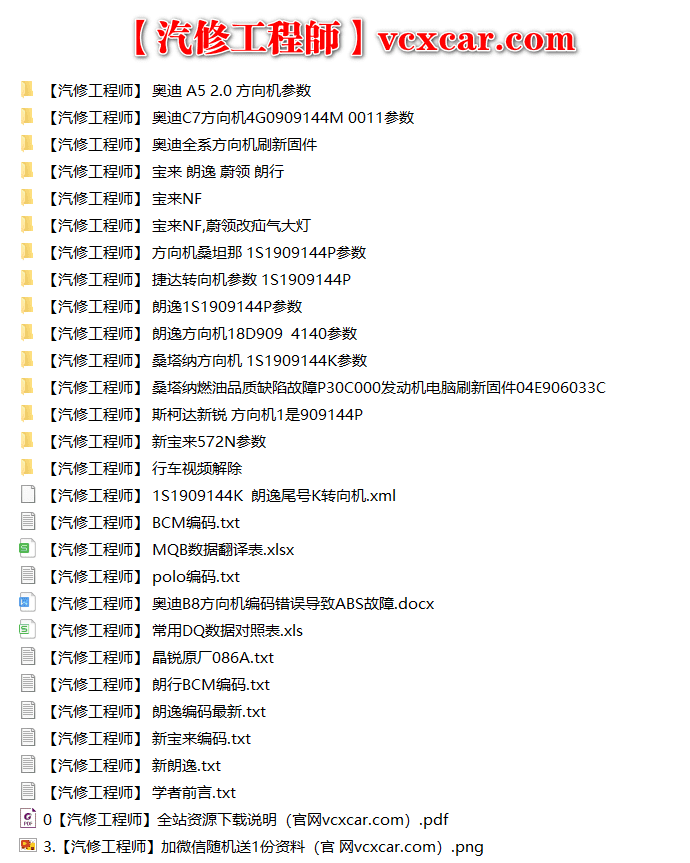 📂大众奥迪 | 数据参数【第9套】大众奥迪斯柯达 变速器 方向机 模块刷新数据+参数 (1000份)