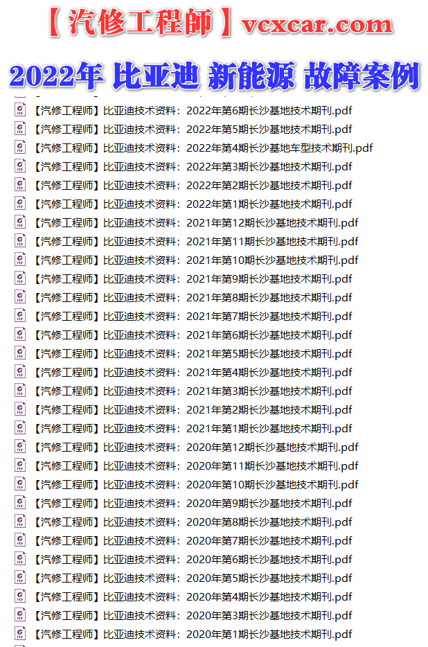 🎓[SVIP·积分] 比亚迪BYD | 故障案例 2022~2016年 新能源+混动+燃油车 技术通报 故障案例 02 (1G 74份)