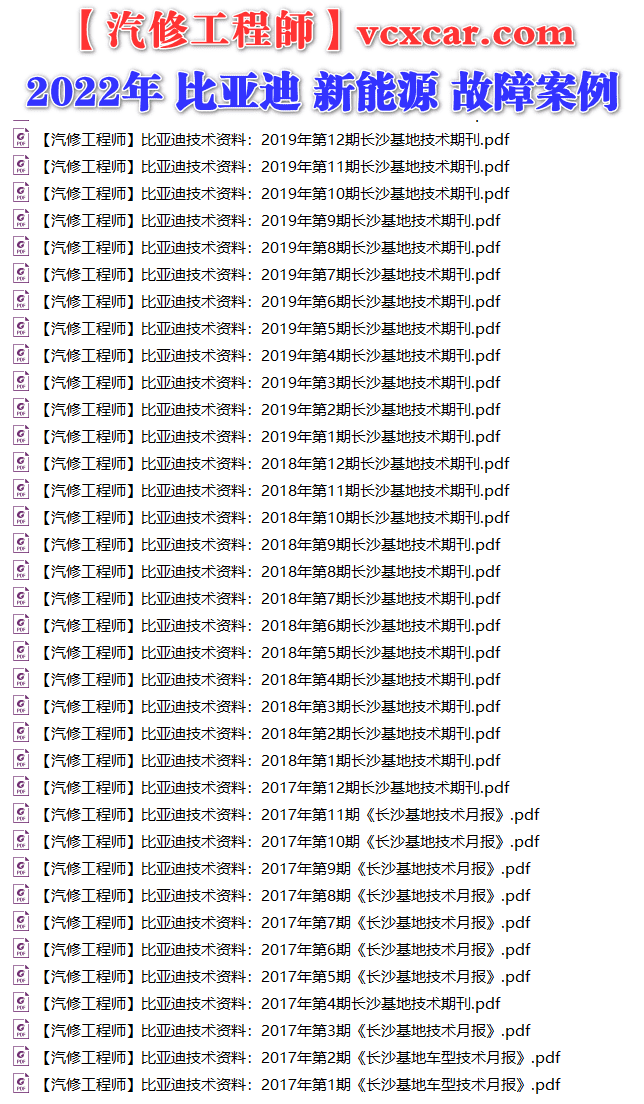 🎓[SVIP·积分] 比亚迪BYD | 故障案例 2022~2016年 新能源+混动+燃油车 技术通报 故障案例 02 (1G 74份)
