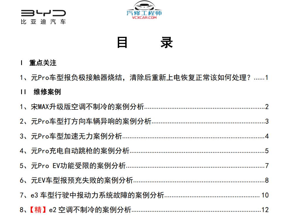 🎓[SVIP·积分] 比亚迪BYD | 故障案例 2022~2016年 新能源+混动+燃油车 技术通报 故障案例 02 (1G 74份)