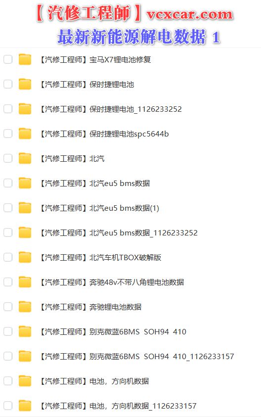 🟥[SVIP·专享] 新能源 | 数据 2023 全网收集最全 新能源BMS和VCU编程器刷写解电数据 保时捷特斯拉比亚迪蔚来奇瑞北汽东风别克威马宁德（9G）