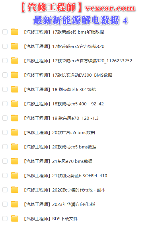 🟥[SVIP·专享] 新能源 | 数据 2023 全网收集最全 新能源BMS和VCU编程器刷写解电数据 保时捷特斯拉比亚迪蔚来奇瑞北汽东风别克威马宁德（9G）