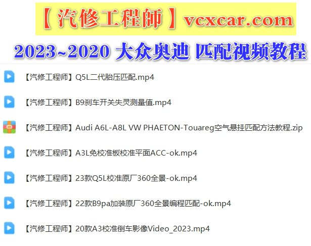 📂大众奥迪 | 视频教程 2023~2020年 匹配编码案例教程 全景 倒车 悬挂 胎压