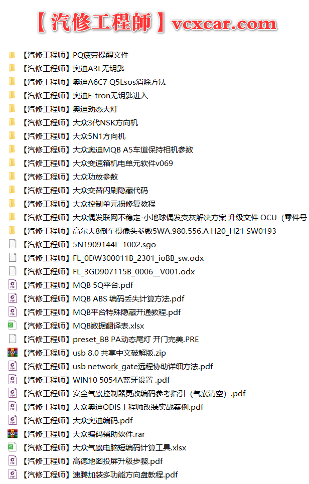 🟥[SVIP·专享] 大众奥迪 |【第26套】刷隐藏教程+数据参数固件+编码匹配+升级改装 [动态大灯 方向机 SOS消除 交替闪 刷隐藏 编码丢失] (1.8G)