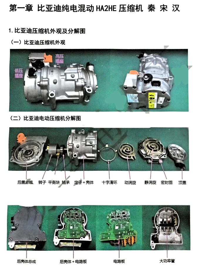 📂新能源 | 压缩机 2024年 比亚迪/特斯拉/宝马/丰田 纯电混动压缩机维修手册+内部原理图_108页（56M）[HA2HE DAEA 海立 奥特佳]