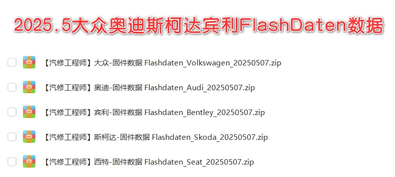 📂大众奥迪 | Flashdaten 2025.8大众-奥迪-斯柯达-宾利-工程师离线数据 汽车电脑模块固件数据(VW Audi Skoda -Bentley)sgo frf (174G)