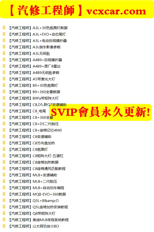 🟥[SVIP·专享] 大众奥迪 | 【第37套】2025年更新：奥迪升级+改装+编程+匹配案例 接线教程+数据（270份）