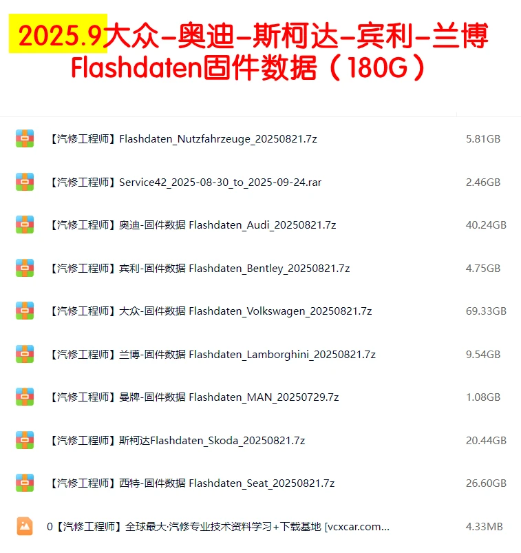 📂大众奥迪 | Flashdaten 2025.8大众-奥迪-斯柯达-宾利-工程师离线数据 汽车电脑模块固件数据(VW Audi Skoda -Bentley)sgo frf (174G)