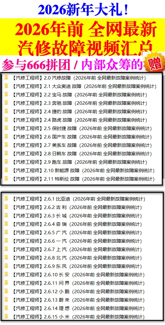 🟥[SVIP·活动赠品] 2026.1：全网各大汽车视频故障案例汇总精选！666永久VIP/第五季众筹送（统一发放）