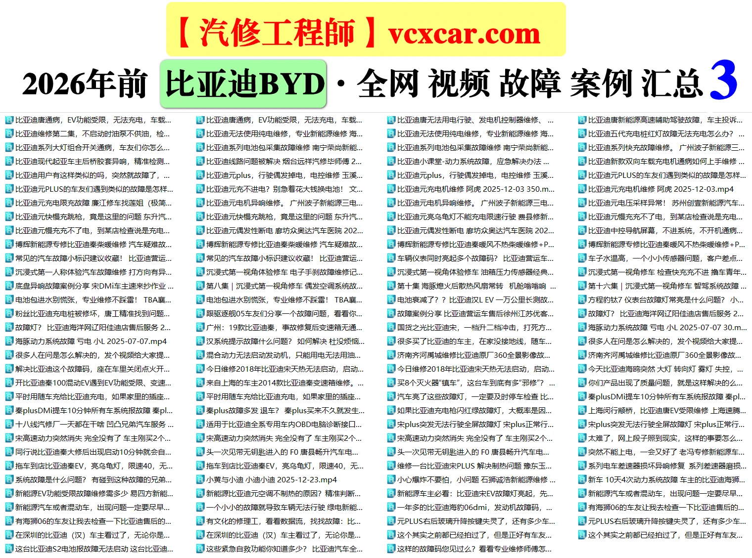 🟥[SVIP·活动赠品] 2026.1：全网各大汽车视频故障案例汇总精选！666永久VIP/第五季众筹送（统一发放）