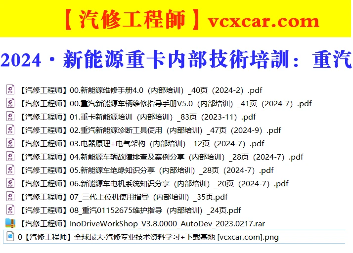🎓[SVIP·积分资料] 2024年 新能源重卡内部技术培训：重汽电机电器电气+故障案例+诊断工具+上位机（100M）